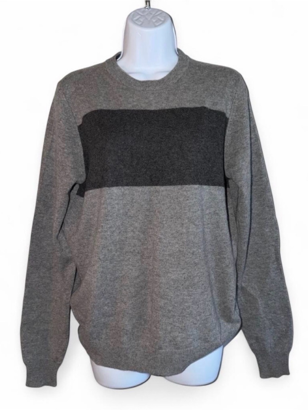 Forte Cashmere Men's Gray Colorblock Crewneck Sweater